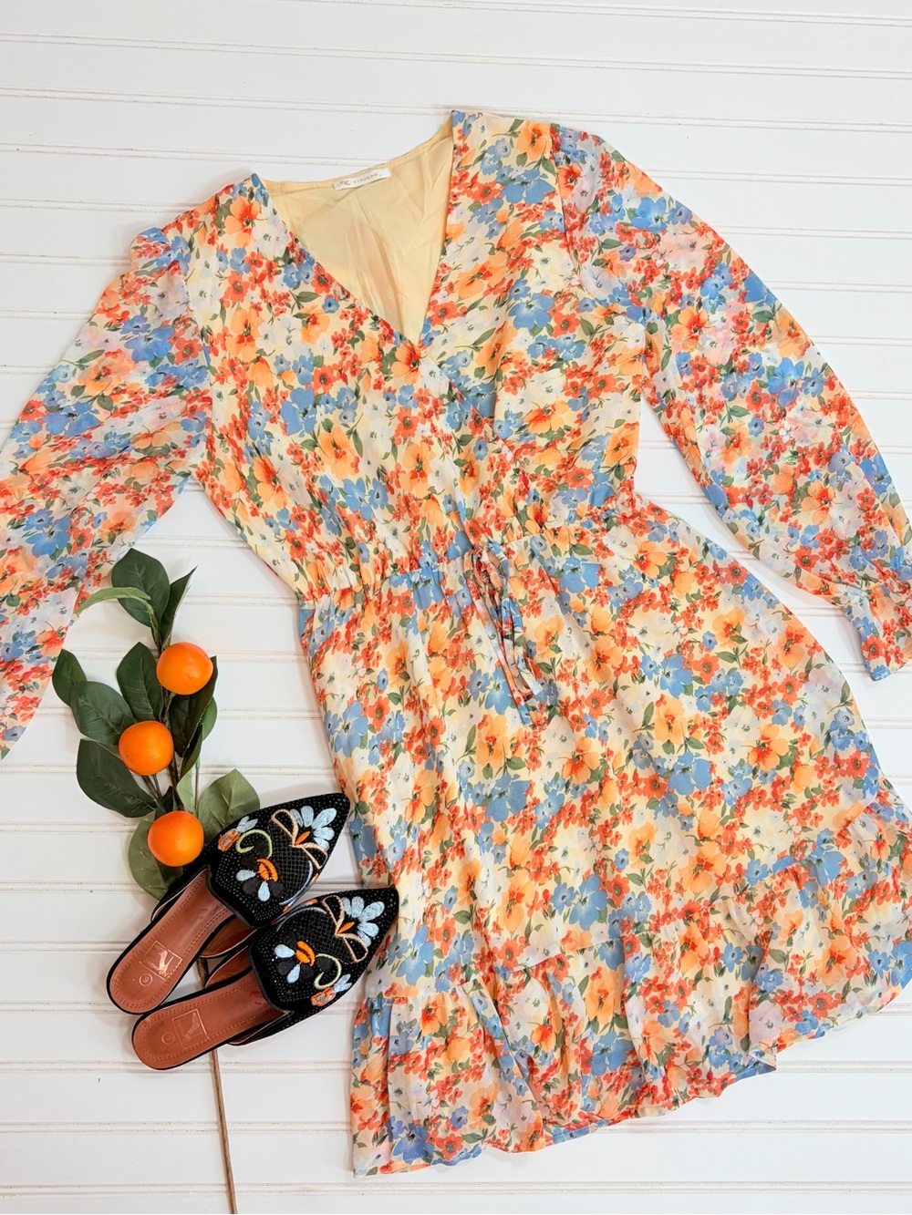 Kirkundo Floral Long Sleeve Faux Wrap Dress